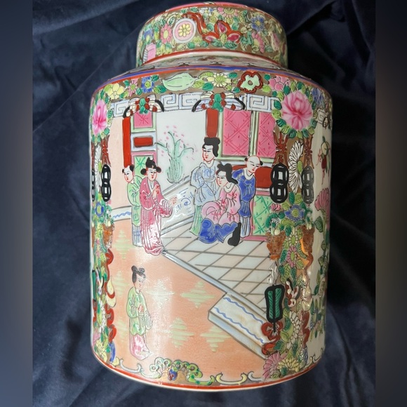 Stunning Large Antique Rose Famille Canton Porcelain Ginger Jar, Hand Painted - Picture 3 of 10